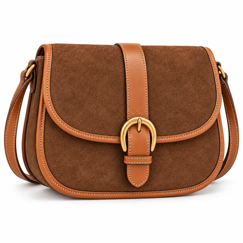 Tobacco suede saddle crossbody bag